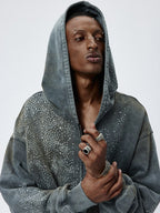 WASHED VINTAGE MUD‑DYED CROPPED OVERSIZED HOODIE