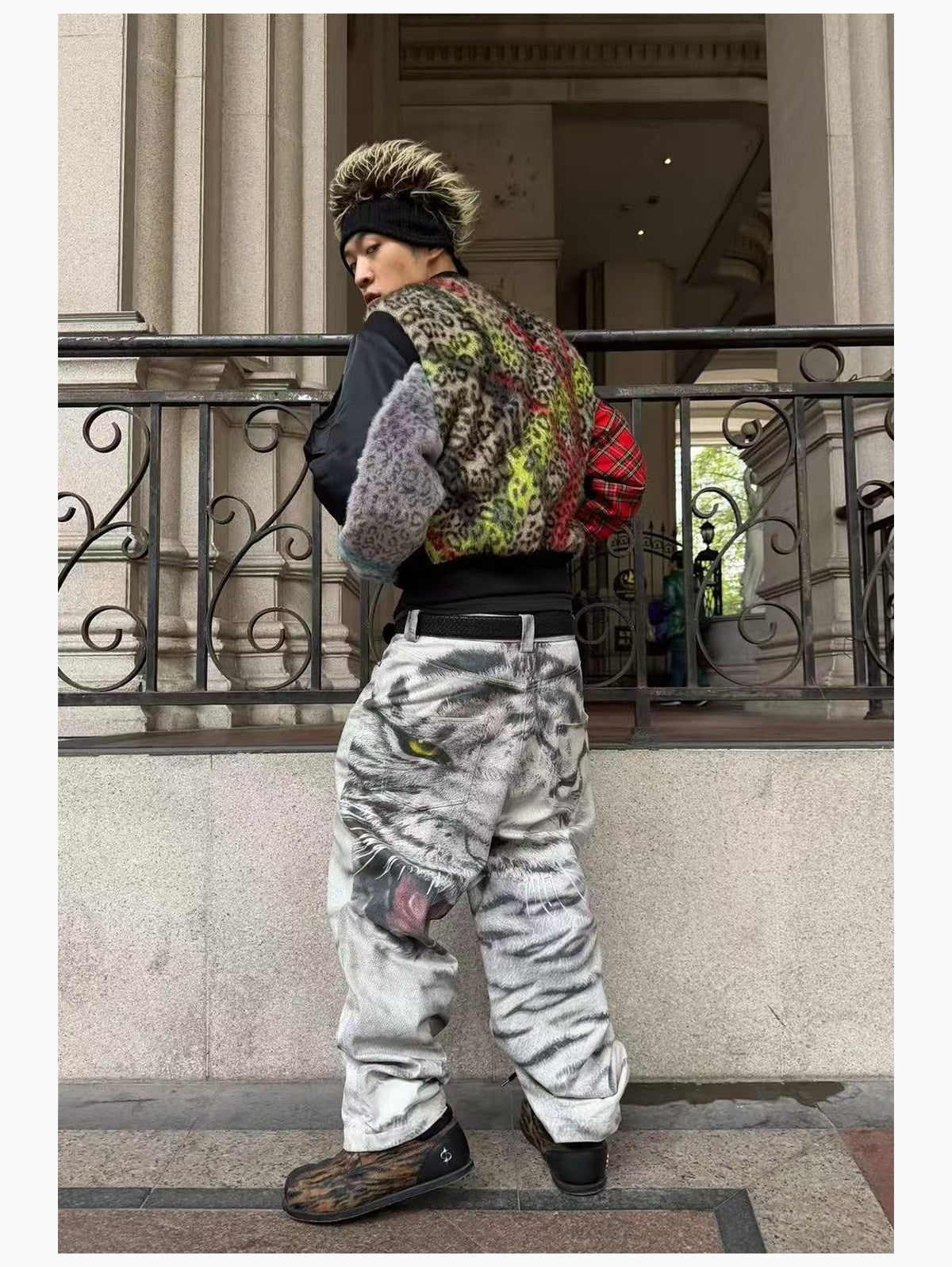 3D PRINTED WHITE TIGER WAXED JEANS