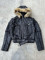 MULTI-ZIPPER REMOVABLE FUR COLLAR CRACKED LEATHER JACKET