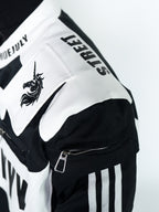 STAND COLLAR SPLICED RACING SUIT SHORT BIKER PU LEATHER JACKET