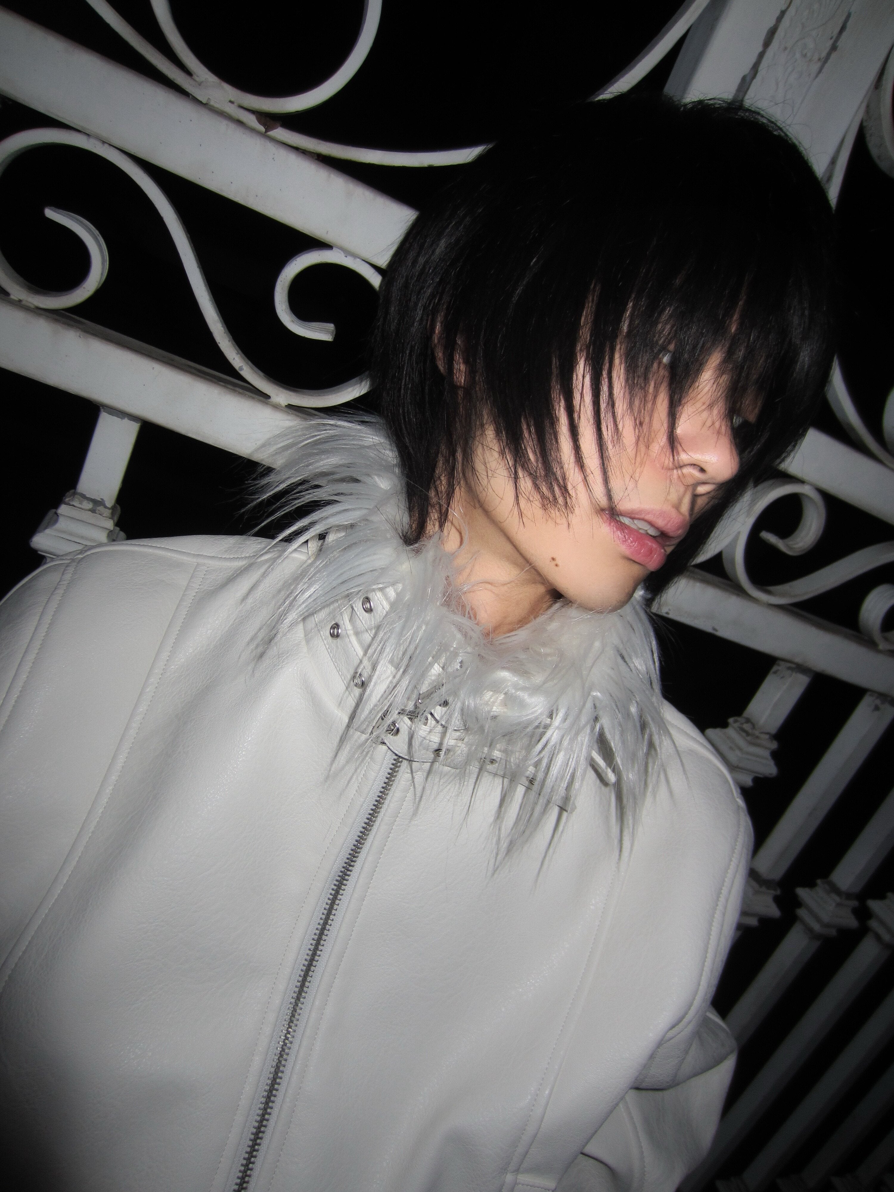 WHITE DEVIL FAUX FUR COLLAR LEATHER JACKET
