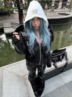 BLACK LIQUID METAL COATED ZIPPER WAXED FLARED PANTS