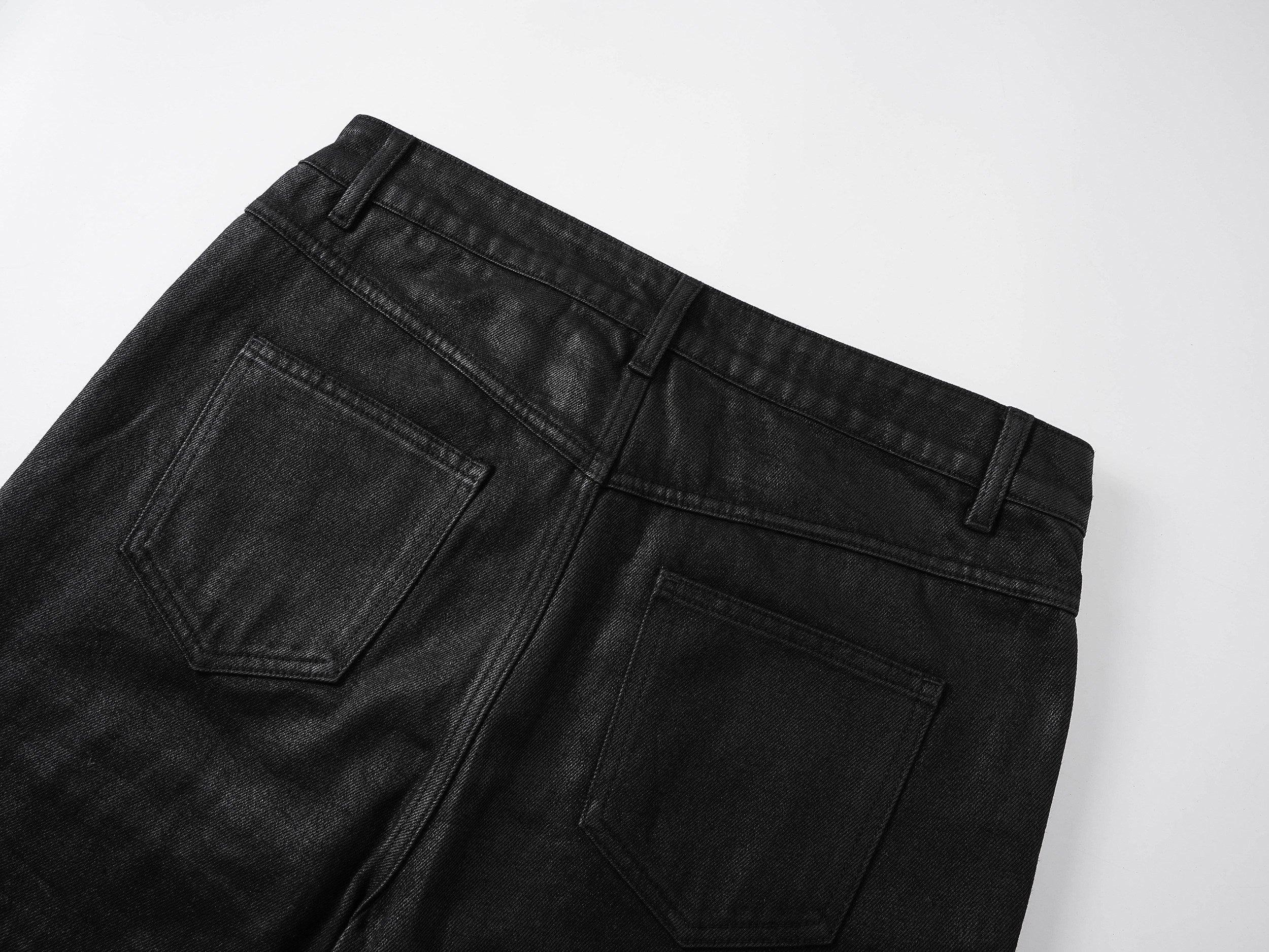 IRREGULAR STRUCTURE WAXED FLARED PANTS