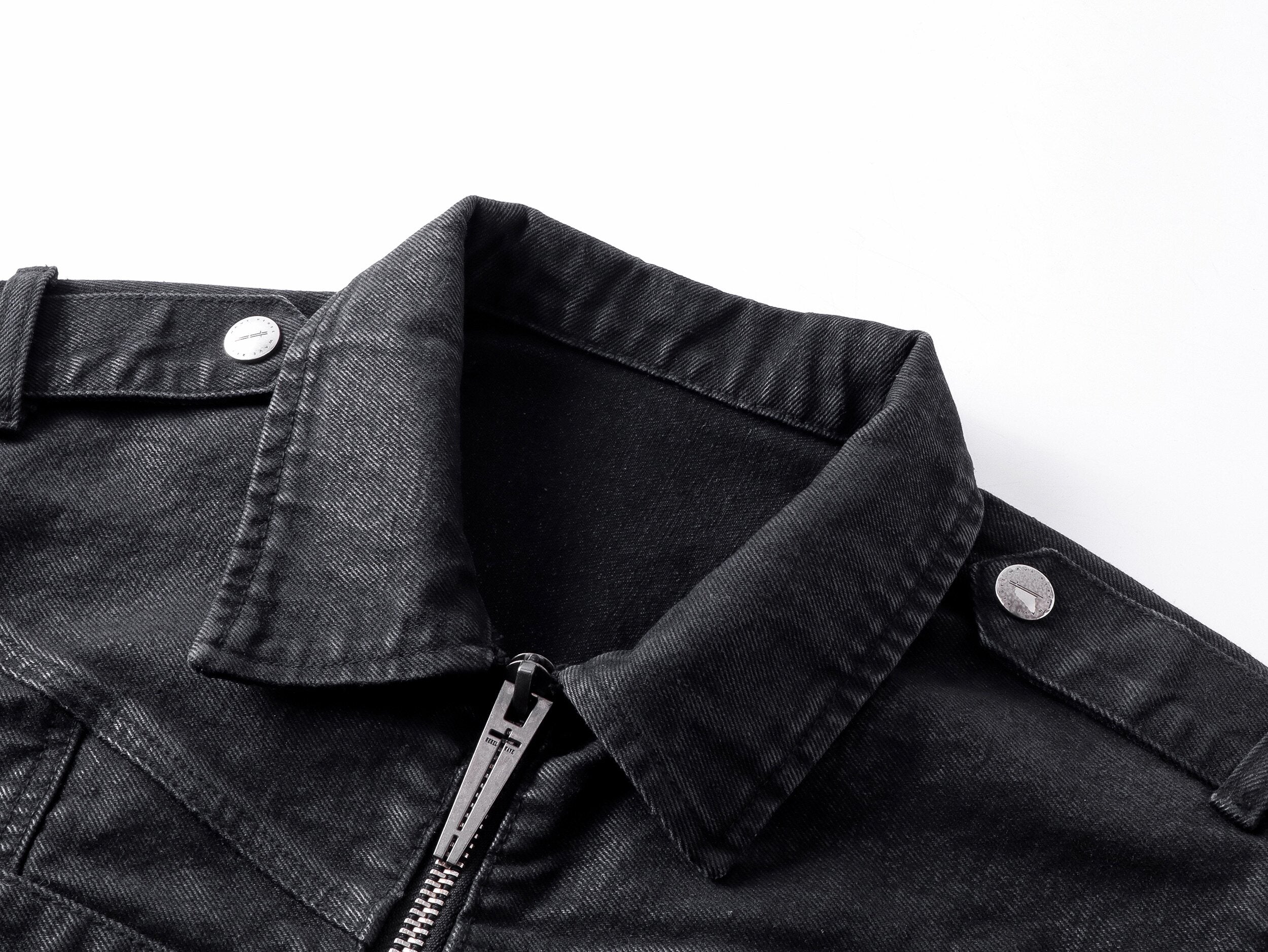 WAXED DENIM DISTRESSED HEM COAT JACKET “NAPOLEON COURT”
