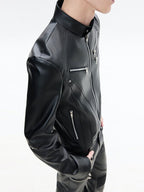 AVANT-GARDE DECONSTRUCTED SLIM-FIT CROPPED MULTI-ZIP LEATHER JACKET