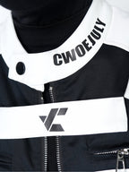 STAND COLLAR SPLICED RACING SUIT SHORT BIKER PU LEATHER JACKET