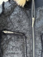 MULTI-ZIPPER REMOVABLE FUR COLLAR CRACKED LEATHER JACKET