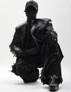 SILVER METAL BONE NICHE OVERSIZED LEATHER JACKET