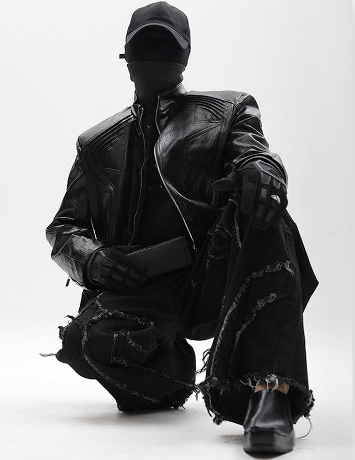 SILVER METAL BONE NICHE OVERSIZED LEATHER JACKET