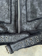 MULTI-ZIPPER REMOVABLE FUR COLLAR CRACKED LEATHER JACKET