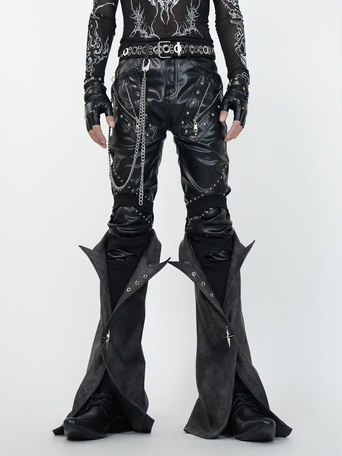 HEAVYWEIGHT PUNKSTYLE PU LEATHER SKINNY PANTS WITH DETACHABLE SLEEVES