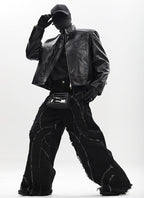 SILVER METAL BONE NICHE OVERSIZED LEATHER JACKET