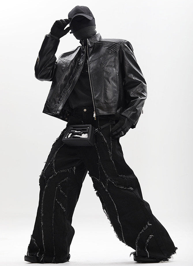 SILVER METAL BONE NICHE OVERSIZED LEATHER JACKET
