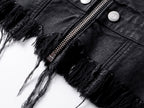 WAXED DENIM DISTRESSED HEM COAT JACKET “NAPOLEON COURT”