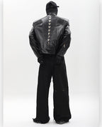 SILVER METAL BONE NICHE OVERSIZED LEATHER JACKET