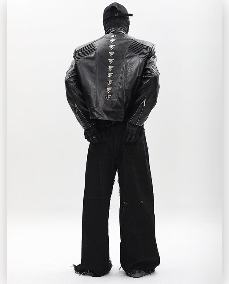 SILVER METAL BONE NICHE OVERSIZED LEATHER JACKET