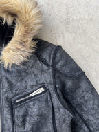 MULTI-ZIPPER REMOVABLE FUR COLLAR CRACKED LEATHER JACKET