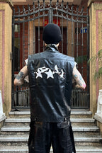STUDDED STAR-PATTERN PU LEATHER VEST