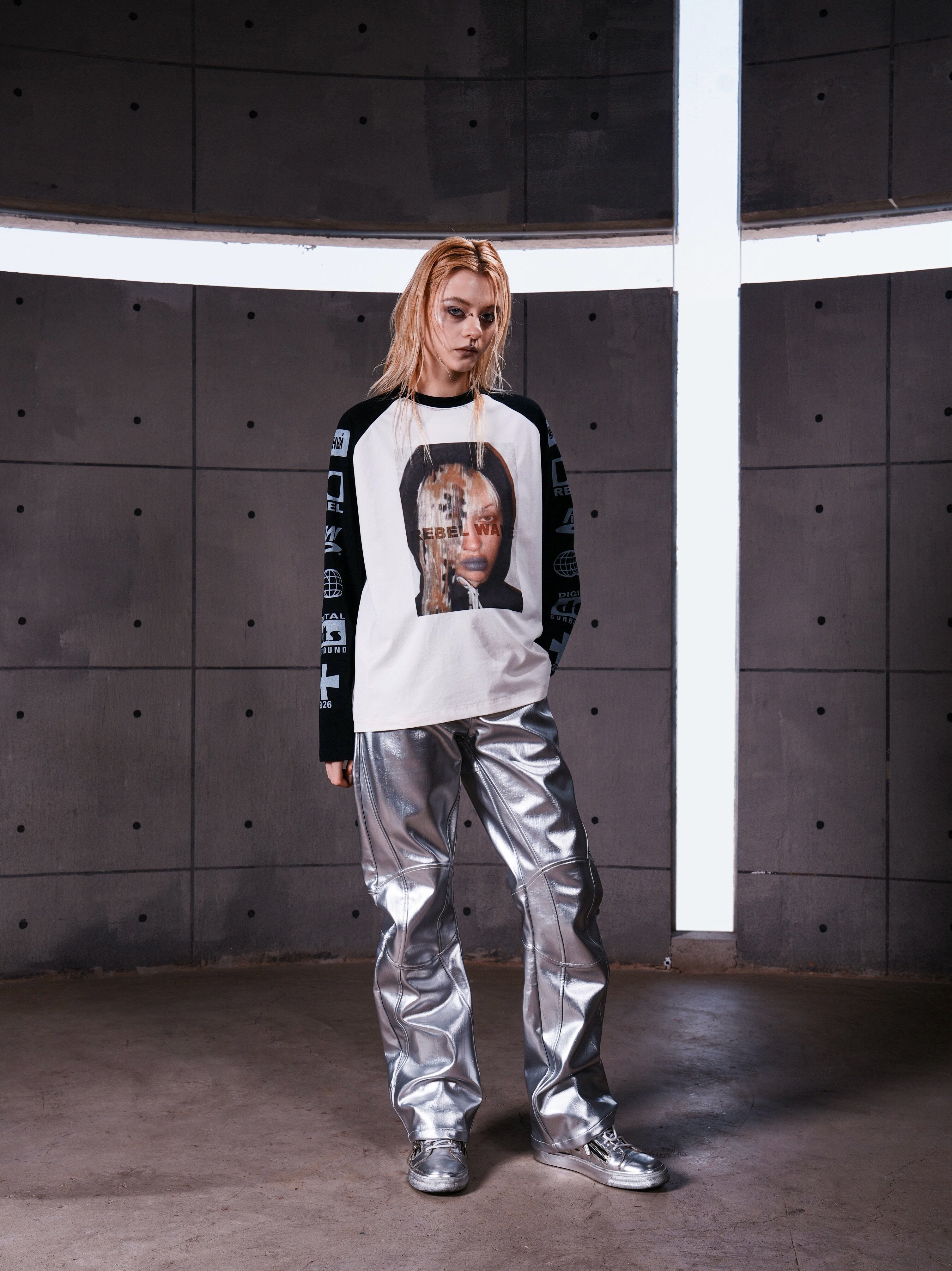 "WA_VE" PORTRAIT PRINT LONG SLEEVE TEE NICHE T-SHIRT