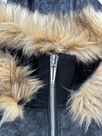 MULTI-ZIPPER REMOVABLE FUR COLLAR CRACKED LEATHER JACKET