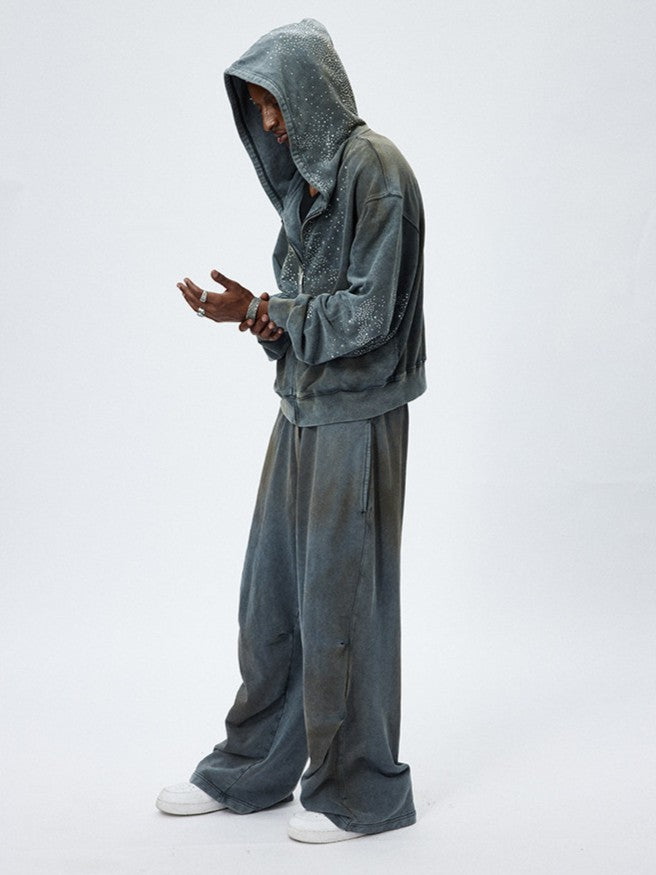 WASHED VINTAGE MUD‑DYED CROPPED OVERSIZED HOODIE