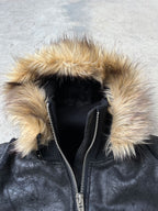 MULTI-ZIPPER REMOVABLE FUR COLLAR CRACKED LEATHER JACKET