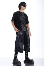 LOOSE-FIT DISTRESSED PATCHWORK CROPPED JEANS