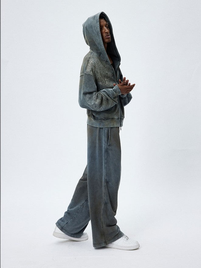 WASHED VINTAGE MUD‑DYED CROPPED OVERSIZED HOODIE