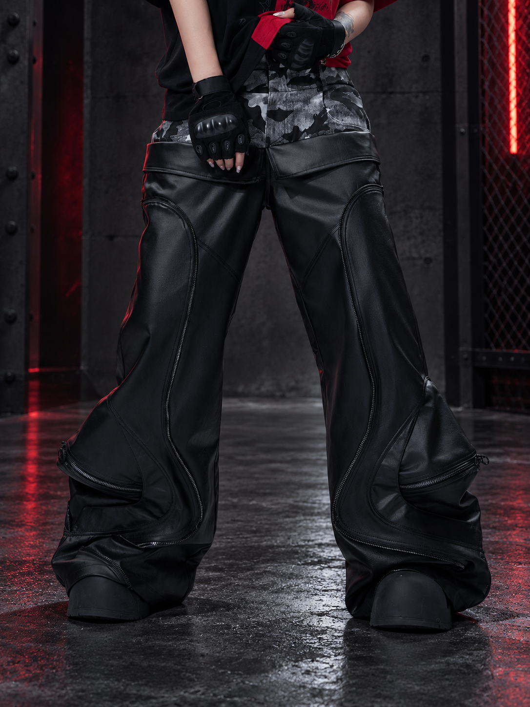 WAXED SPLICED 3D TEXTURE CASUAL HEAVY‑DUTY PANTS Main image