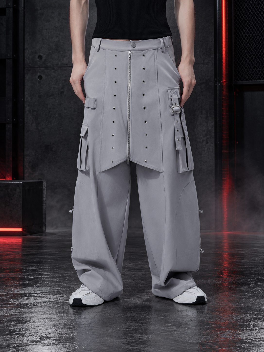 VINTAGE HEAVY‑DUTY ZIP WIDE‑LEG CASUAL CARGO PANTS