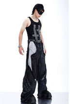 HEAVY-DUTY DRAGON SCALE 3D RAW-EDGE PATCHWORK WASHED JEANS