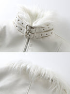 WHITE DEVIL FAUX FUR COLLAR LEATHER JACKET