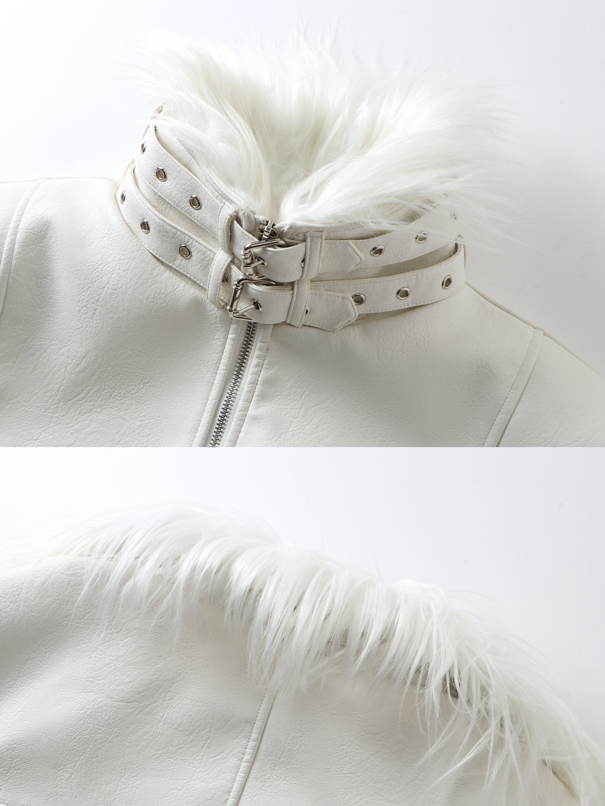 WHITE DEVIL FAUX FUR COLLAR LEATHER JACKET