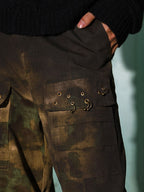 WASTELAND DIRTY DYE CARGO PANTS, FLARED CAMO WORK TROUSERS