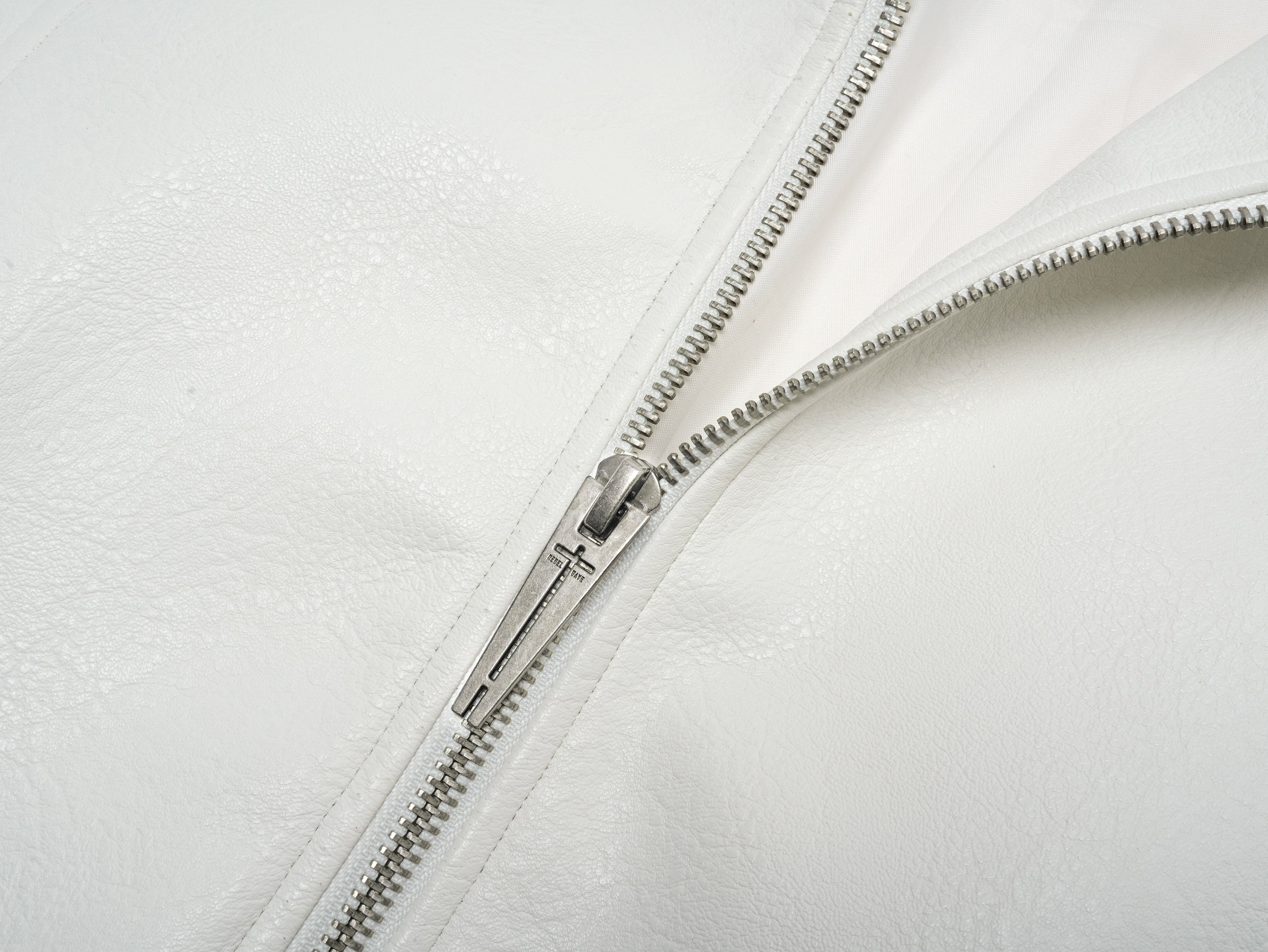 WHITE DEVIL FAUX FUR COLLAR LEATHER JACKET