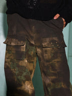 WASTELAND DIRTY DYE CARGO PANTS, FLARED CAMO WORK TROUSERS