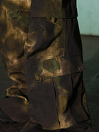 WASTELAND DIRTY DYE CARGO PANTS, FLARED CAMO WORK TROUSERS