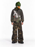 WASTELAND DIRTY DYE CARGO PANTS, FLARED CAMO WORK TROUSERS