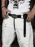 NICHE METAL CROSS‑CARVED FULL‑GRAIN COWHIDE BELT