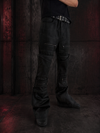 IRREGULAR STRUCTURE WAXED FLARED PANTS