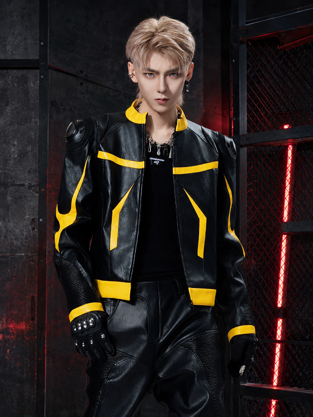 Techwear Shoulder‑Guard Racing Leather Jacket Casual Outerwear Main image