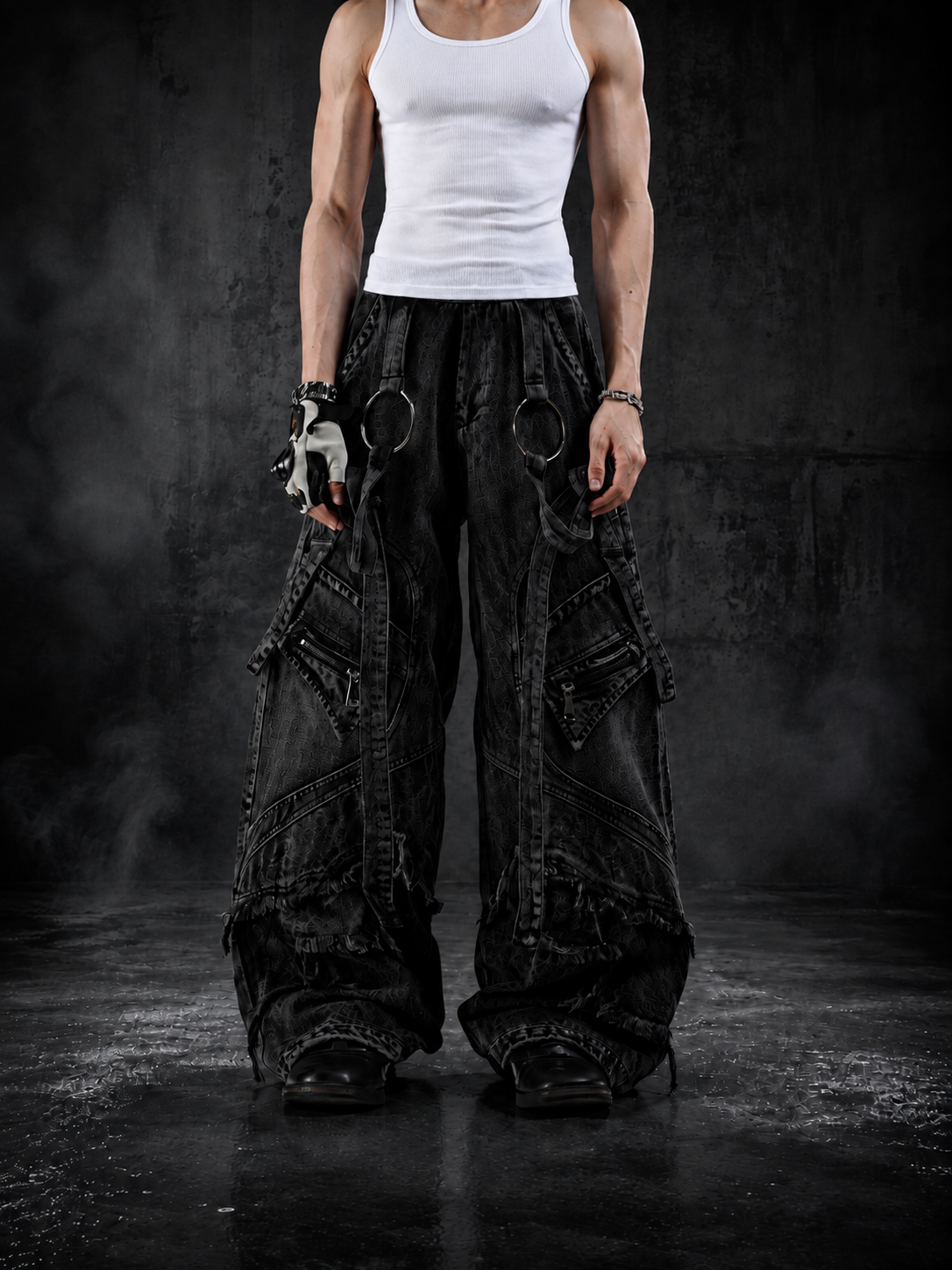 VINTAGE WASHED‑BLACK DENIM UNISEX LOOSE WIDE‑LEG PANTS Main image