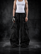 VINTAGE WASHED‑BLACK DENIM UNISEX LOOSE WIDE‑LEG PANTS