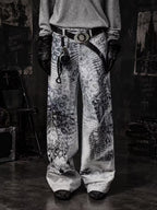 VINTAGE BLIZZARD PRINT BRUSHED TWILL WHITE STRAIGHT LEG DENIM PANTS