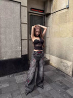 HEAVY-DUTY 3D CUT EMBROIDERY FLARE JEANS