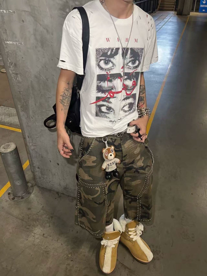 HEAVY-DUTY CAMOUFLAGE RIVET CARGO SHORTS