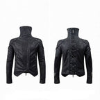 DARKRTPTS DARK ASYMMETRIC PANEL STAND-COLLAR SLIM-FIT DRAWSTRING LEATHER JACKET