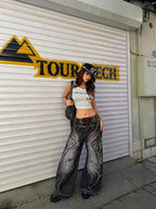 HEAVY-DUTY 3D CUT EMBROIDERY FLARE JEANS