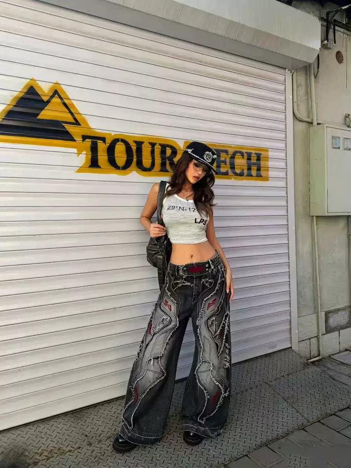 HEAVY-DUTY 3D CUT EMBROIDERY FLARE JEANS