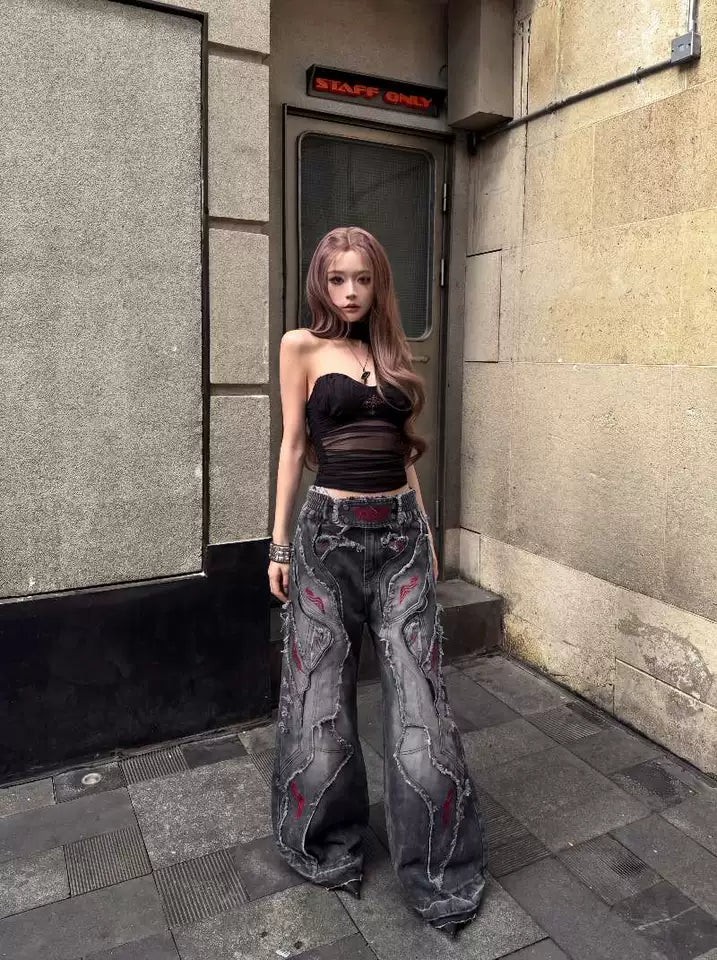 HEAVY-DUTY 3D CUT EMBROIDERY FLARE JEANS